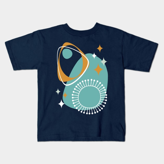 Mid Century Modern Atomic Age 14 Teal, Aqua, Orange Kids T-Shirt by tramasdesign